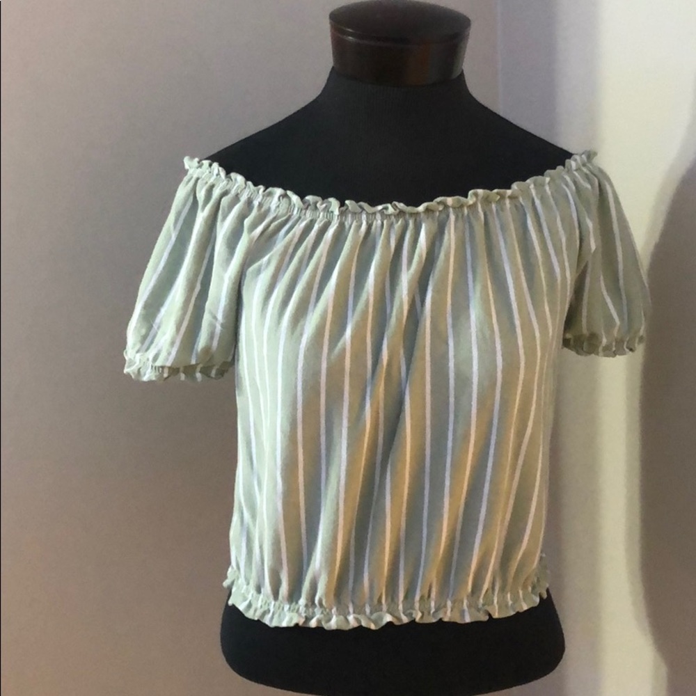 Green striped Off the shoulder top